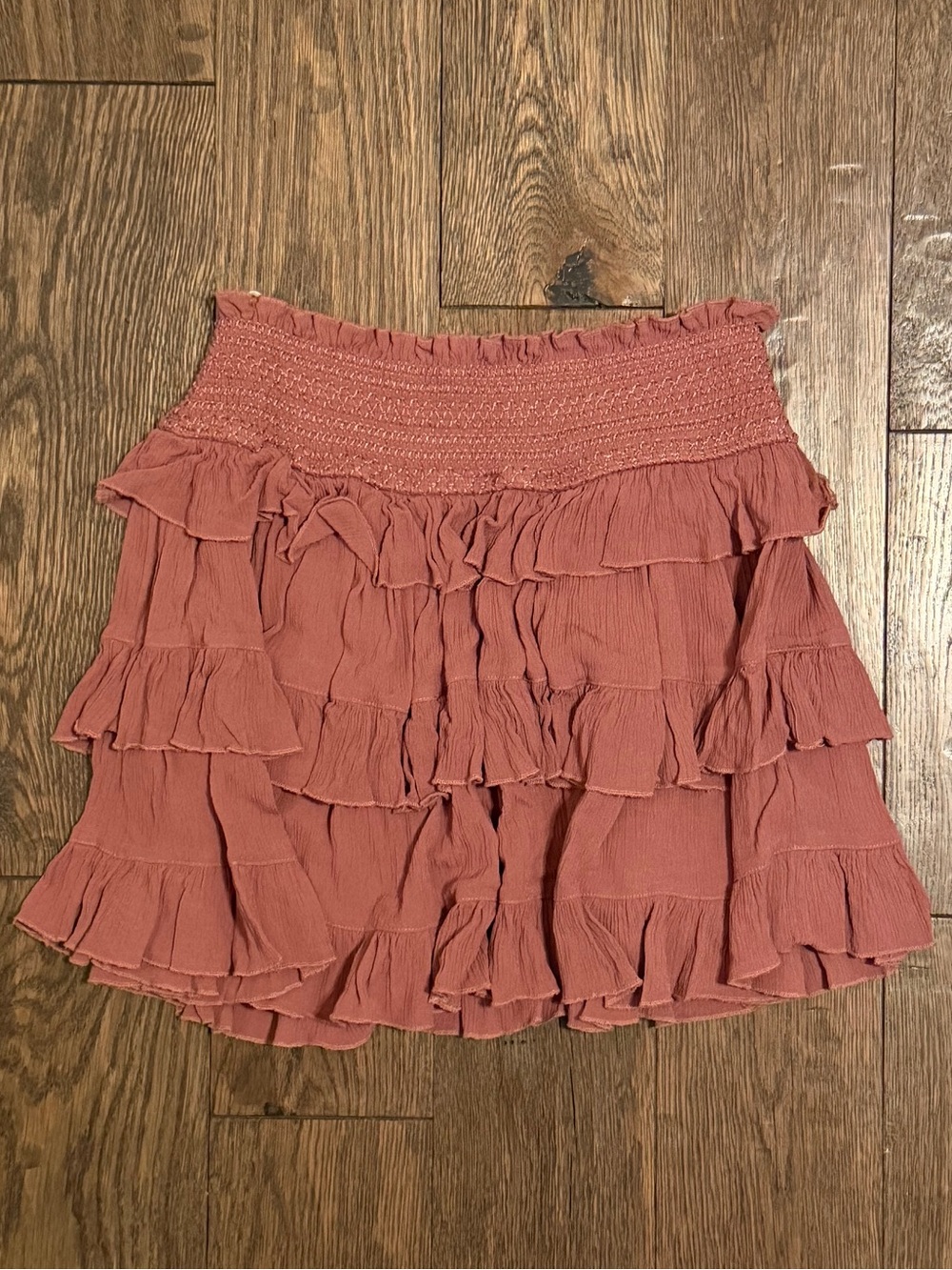 Free People Smocked Tiered Mini Skirt in Mauve
